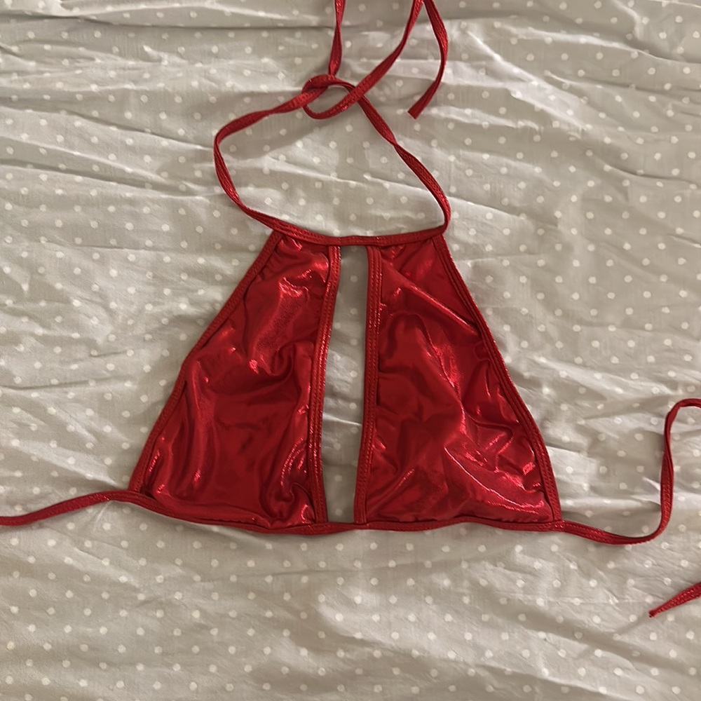 Red Halter Cutout Shine Crop Top